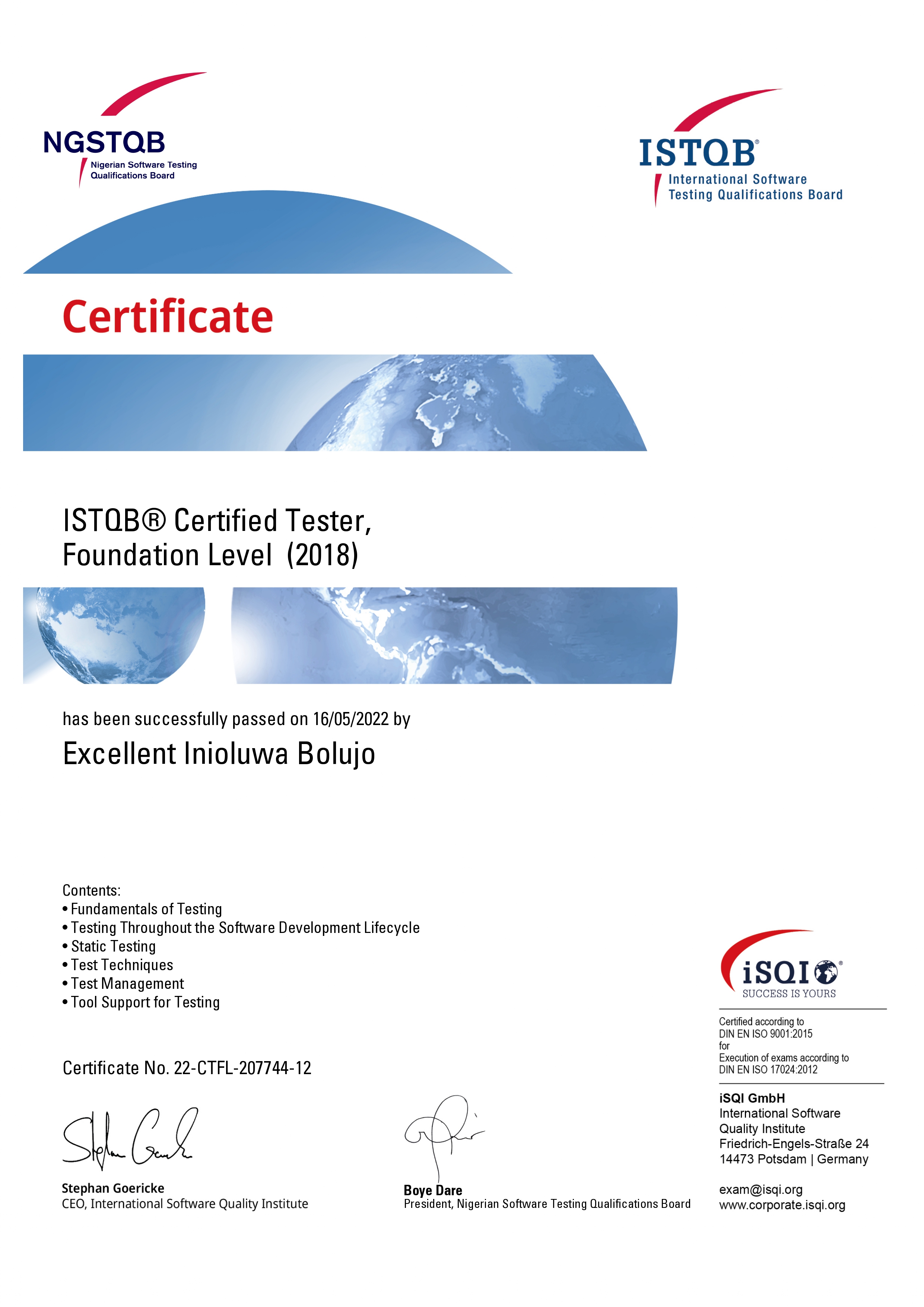 Key Professional Certifications
